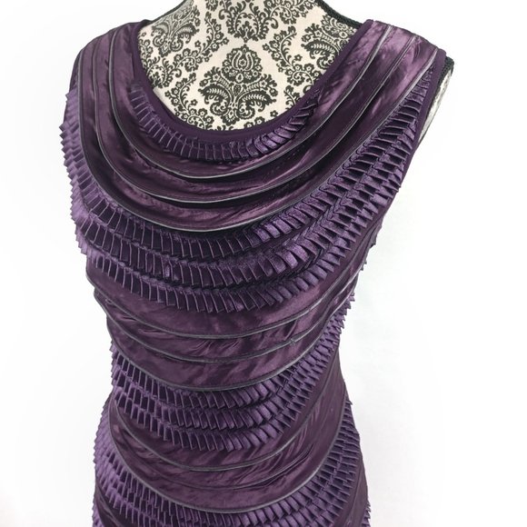 FRANCCESCA BELLINI Sleeveless Layers & Mini Pleat Satin Sheath Party Dress M/L - Picture 4 of 5